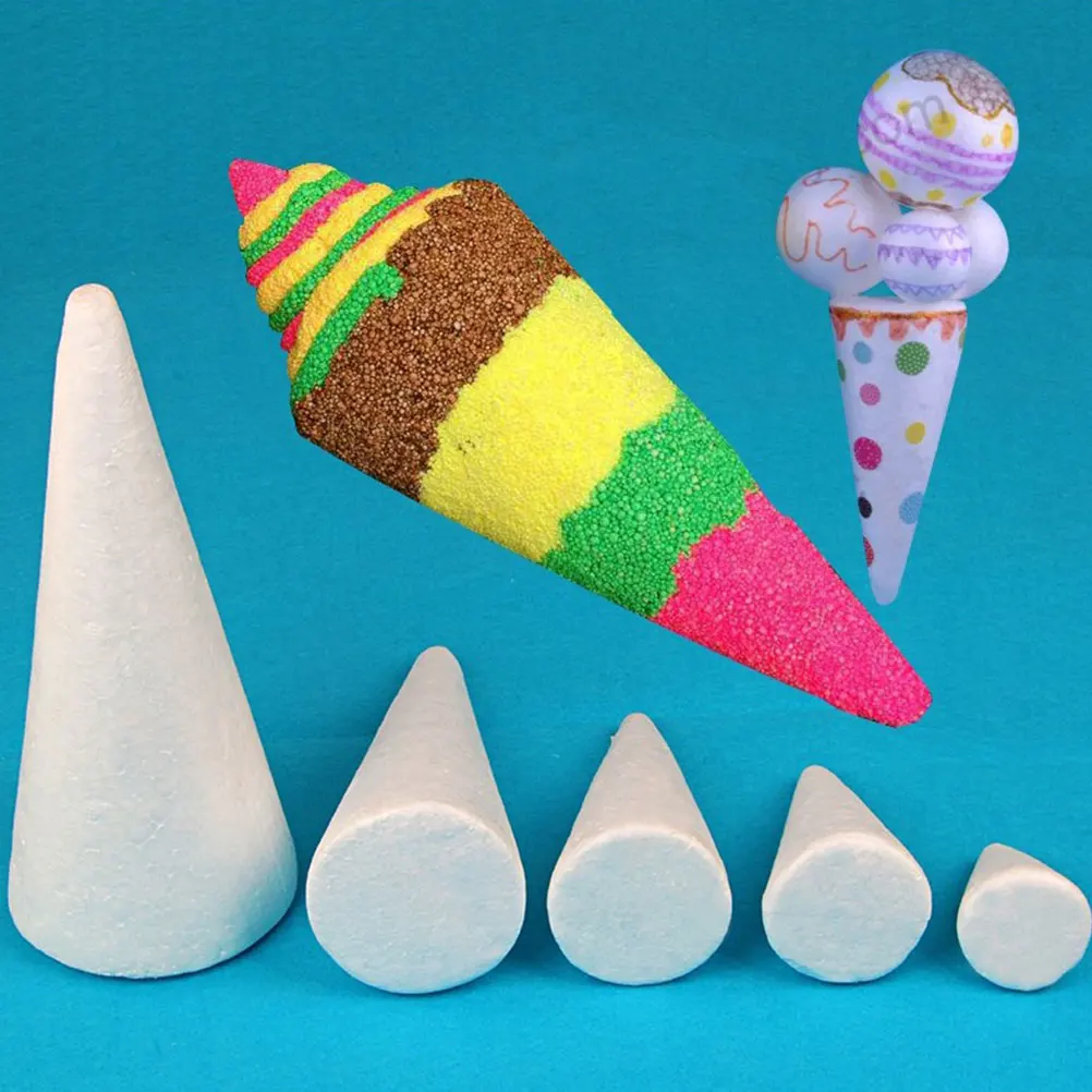 4 Stück weiße Schaumstoffkegel für Heimwerkerarbeiten, glatte Kante, Polystyrol, Kunstbedarf, kreative Aktivitäten für Kinder, Weihnachts- und Hochzeitsdekorationen