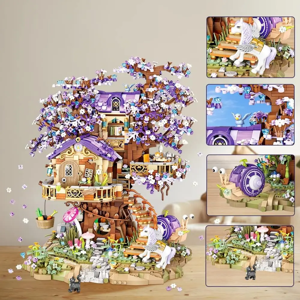 LOZ ミニエルフツリーハウスシティストリートビュービルディングブロック桜モデル DIY 発光建物男の子女の子子供のギフト