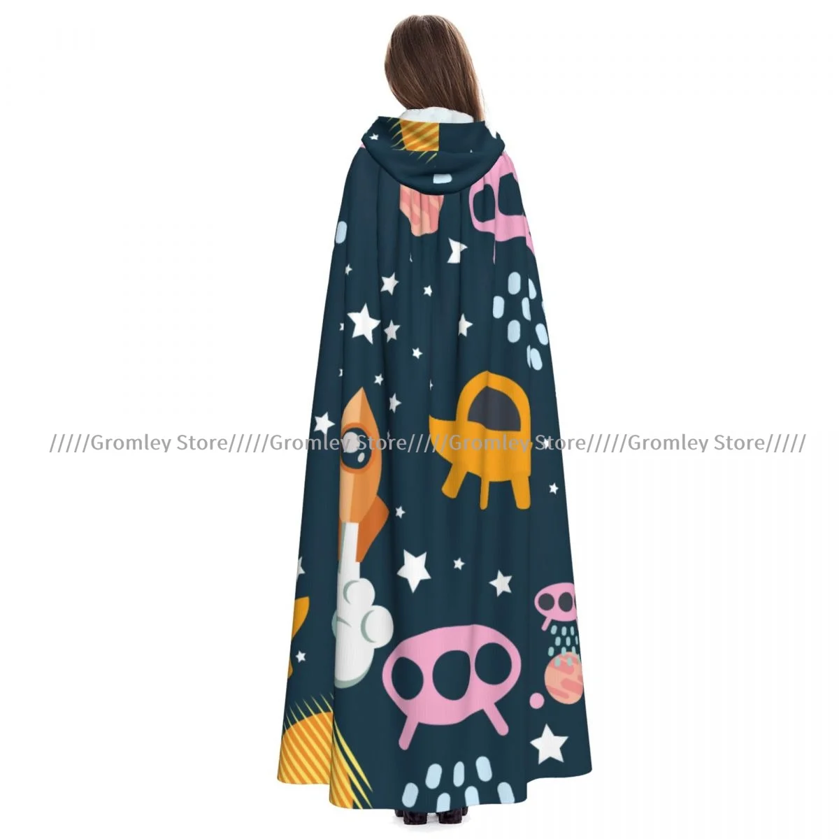 

Космические планеты, ракеты, летающие тарелки, пришельцы, астронавты, плащ ведьмы с капюшоном, карнавальный костюм на Хэллоуин для взрослых, длинная праздничная накидка