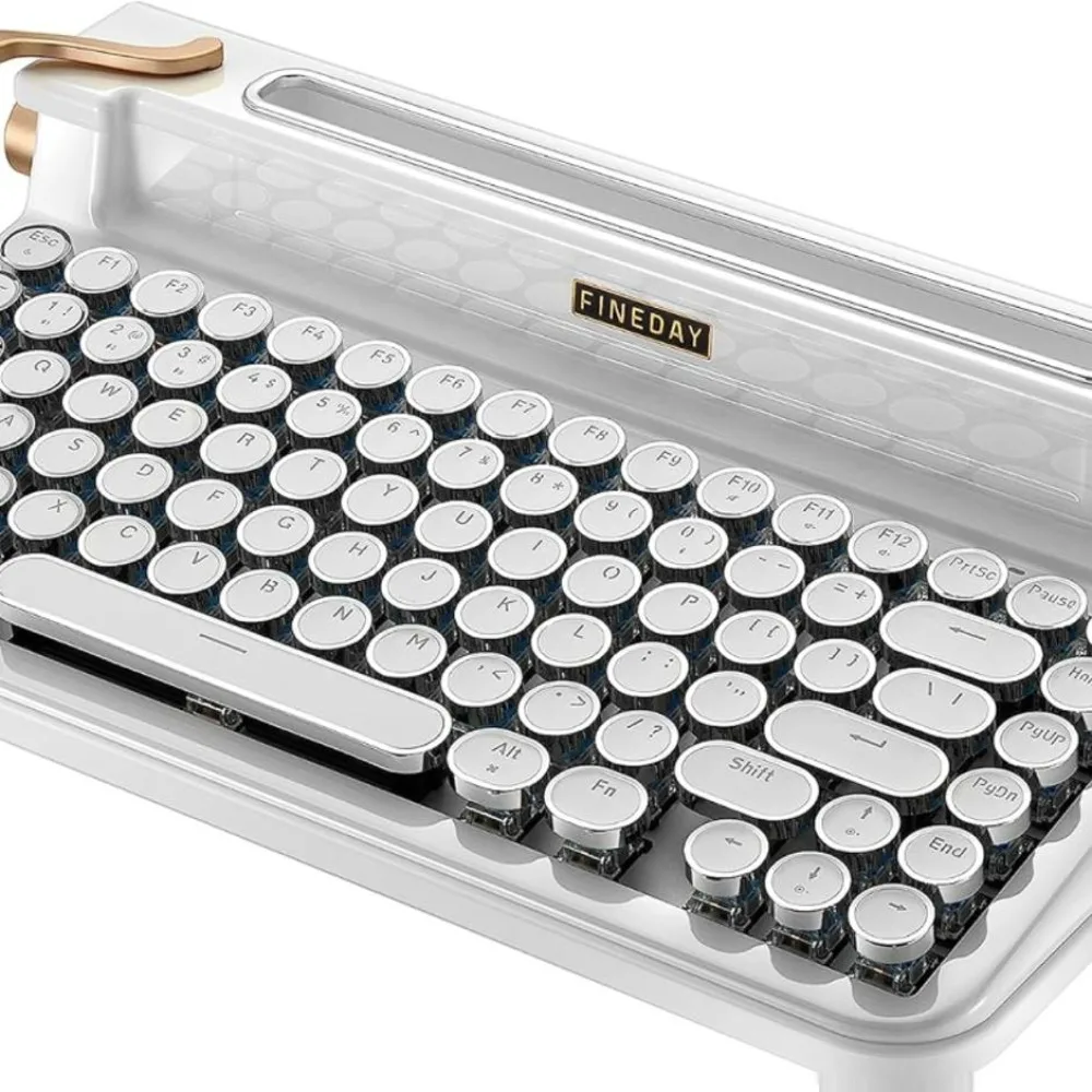 FINEDAY Retro Mechanical Keyboard Cherry 81Keys Hot Swap Typewriter Bluetooth Keyboard Ergonomics Gamer Accessory Metal Keycap