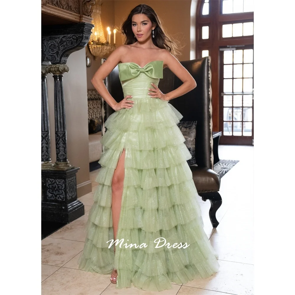 

Mina Customized Backless Luxurious Women's Evening Dresses for Special Occasions Sleeveless Layered Sequins Bow Strap 2025 Slit