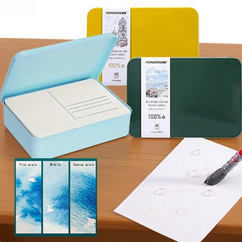 300gsm Watercolor Paper Postcard Sketch Paper 24 Sheets Water Absorption Good Texture Clear Artistic Creation Travel Log Gift