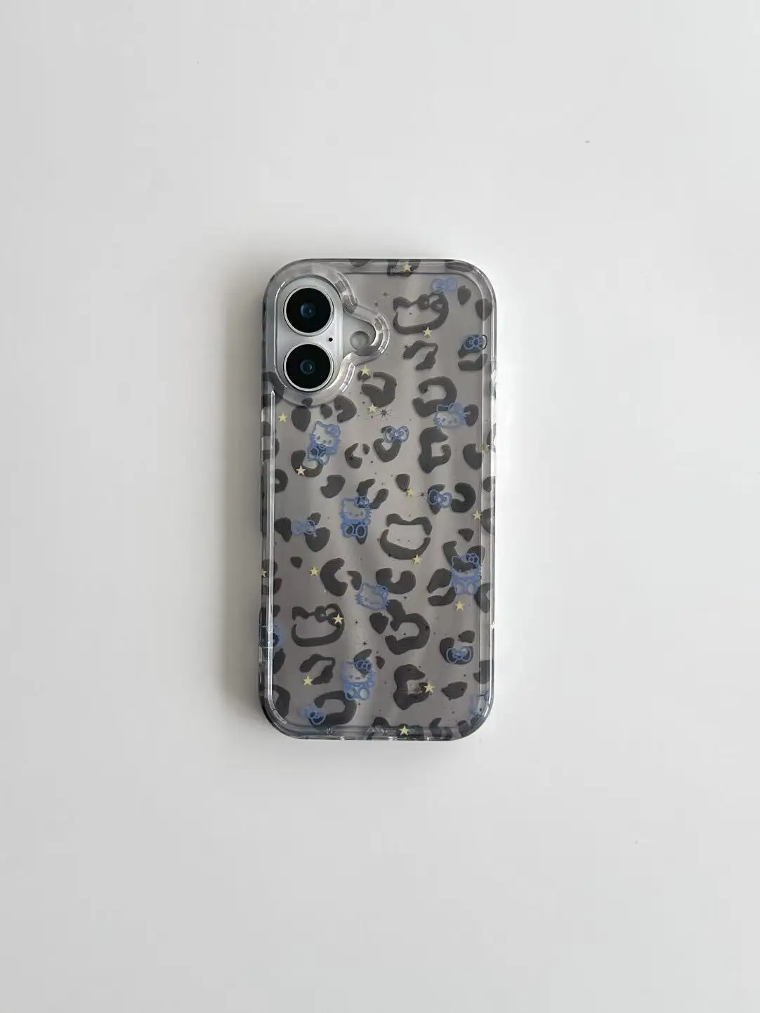 اليابانية الكورية Ins رمادي ليوبارد طباعة كيتي جراب هاتف آيفون 17 الهواء 16 12 13 11 برو ماكس 15 زائد XR XS الليزر ورقة Y2K غطاء