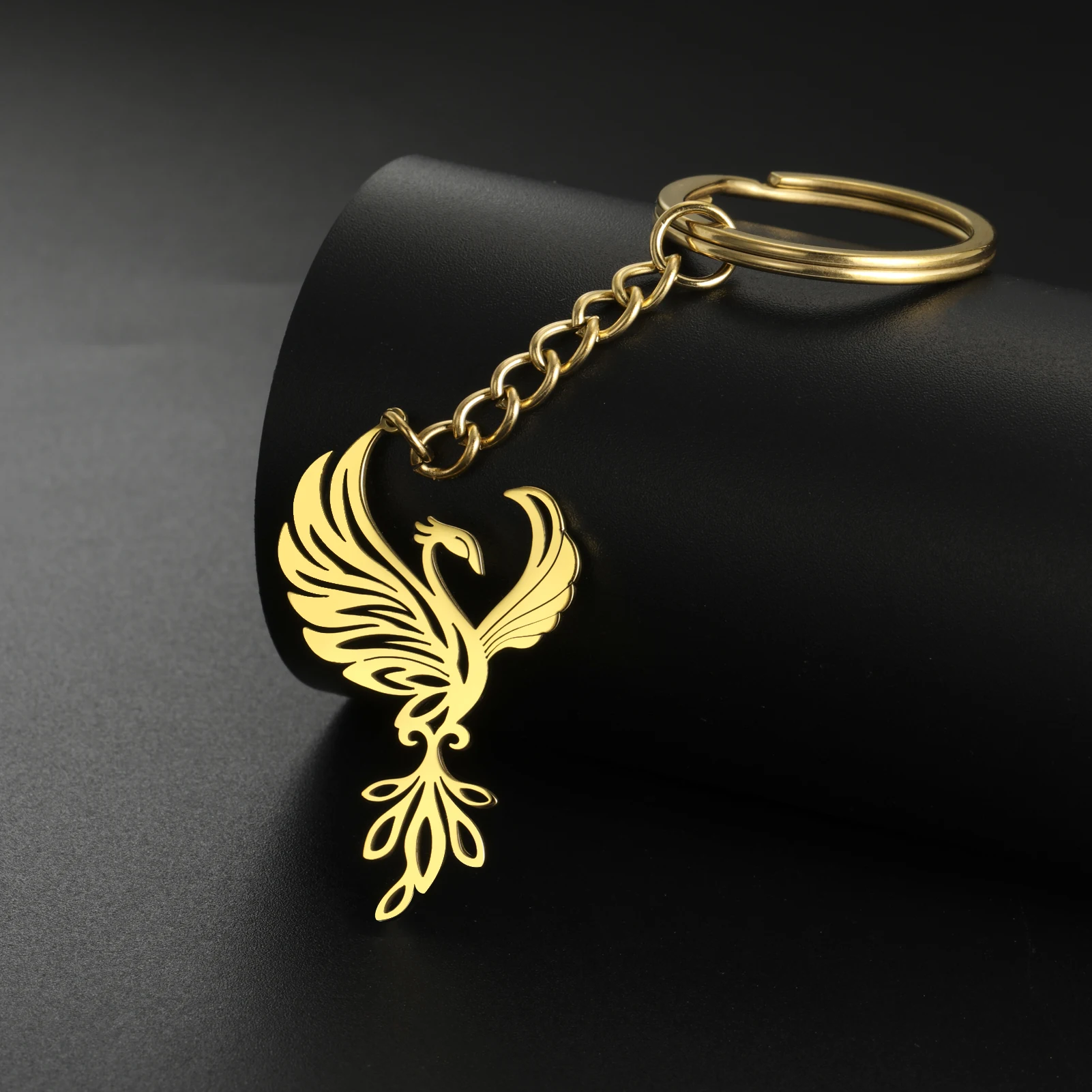 COOLTIME Phoenix Owl Pendant Keychain for Women Men Stainless Steel Hollow Bird Charm Car Key Chain Fashion Keyring Jewelry Gift