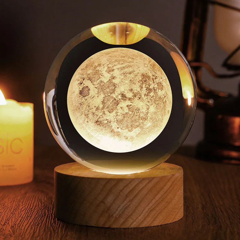 

60mm Crystal Ball 3D Laser Engraved Moon Sphere Globe Figurine with Stand Quartz Glass Home Office Decoration Ornaments Gifts