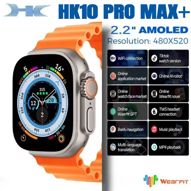 Reloj Inteligente HK10 Pro MAX+ con Pantalla AMOLED, NFC, Traducción por IA, Reproductor de Música Local, Recordatorio de Horarios, Relojes Deportivos para Hombre, Smartwatch