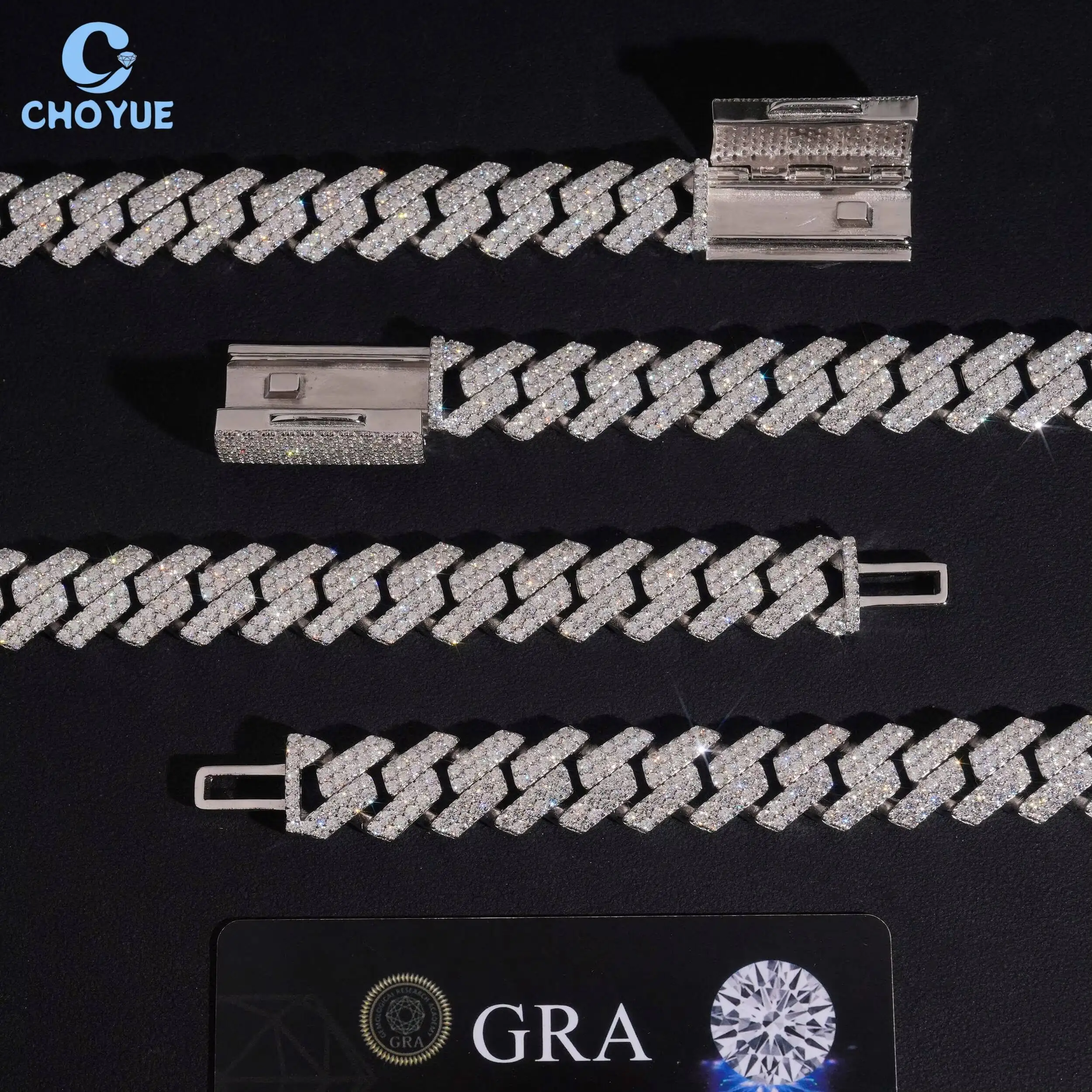 Luxury Solid 925 Sterling Silver 14mm 2rows GRA Moissanite Cuban Link Chain Necklace Men's Hiphop Style Iced Out Jewelry.