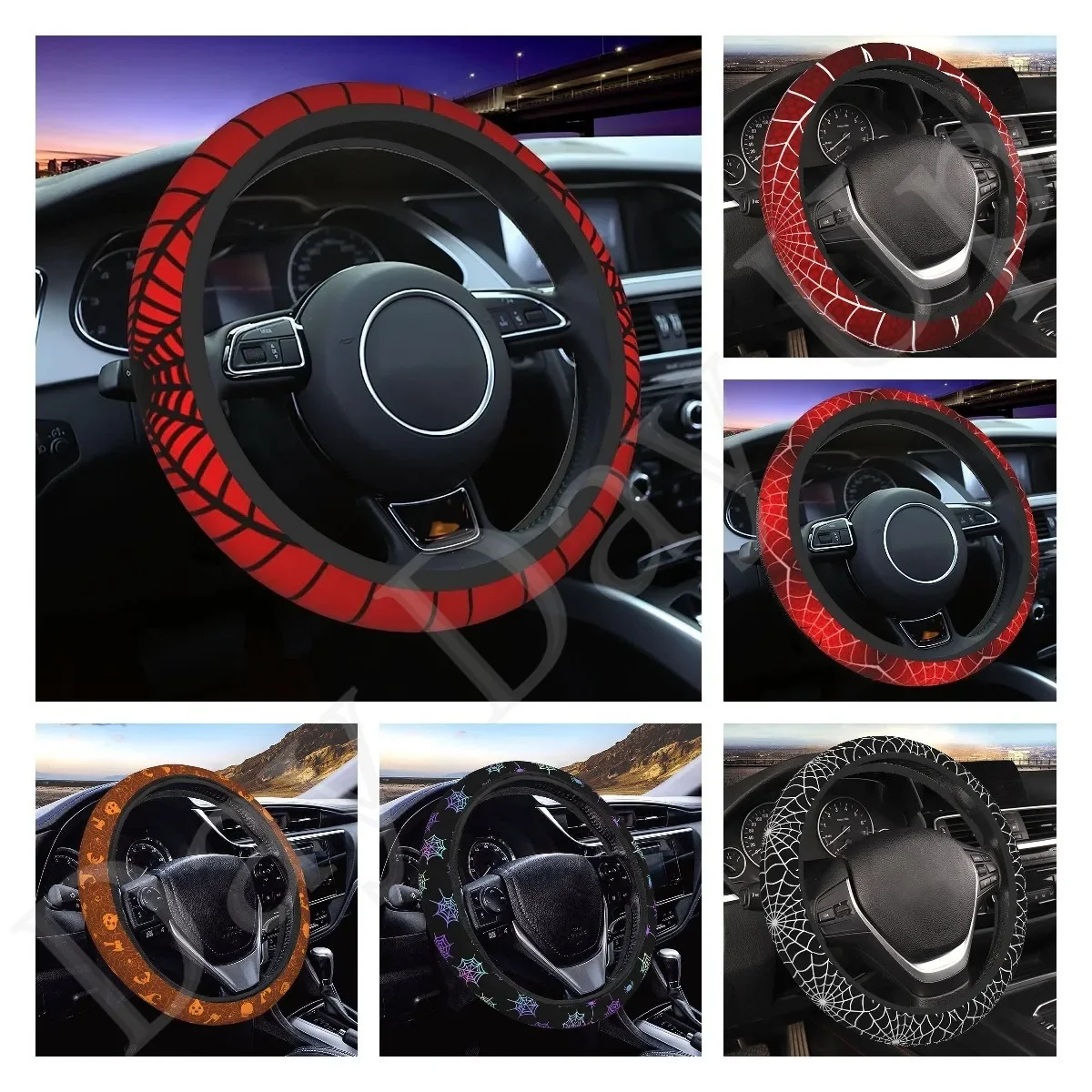 Red Spider Web Steering Wheel Cover Universal 15 Inch Cute Car Accessories Protector for Women Men One Size Car Accessories