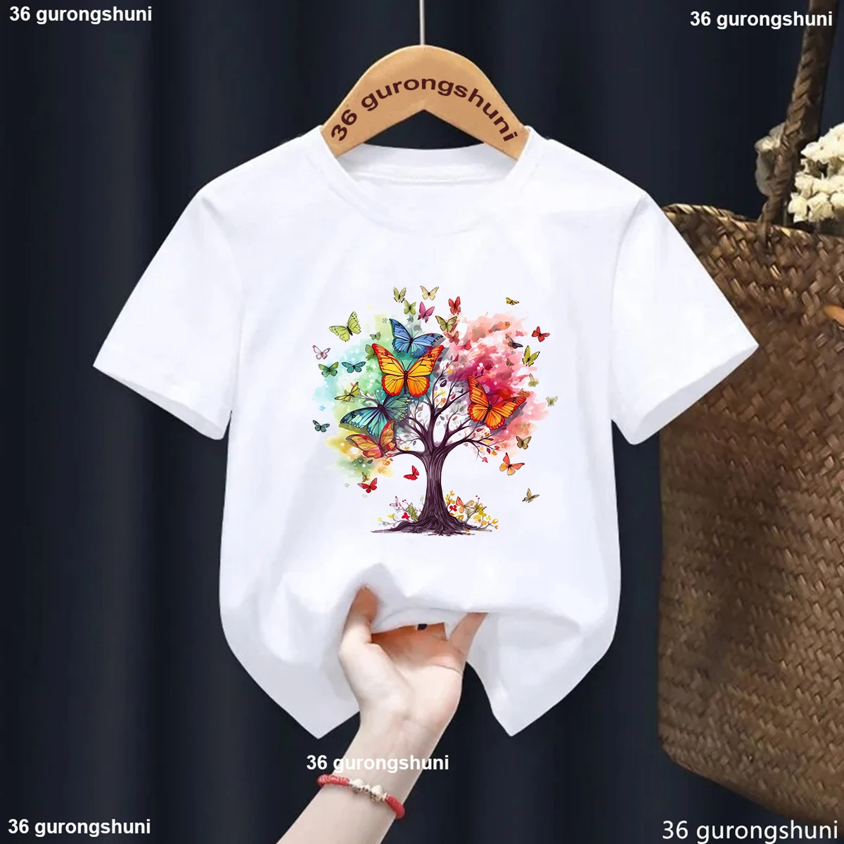 Kids Girls T Shirt Watercolor Tree Of Life Shirt Tops Toddler Tees Clothes Children Clothing Cartoon T-Shirts Short Sleeve Tops