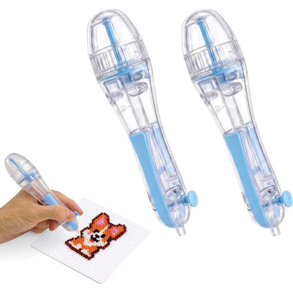 2 Pack Fuse Bead Pens Compatible with Perler Mini Beads, Transparent 2.6mm Press-Button Dispenser Pens for Fuse Beads