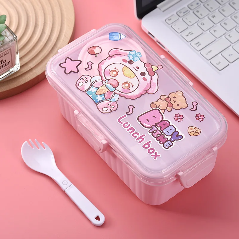 1 قطعة شبكة كرتونية مزدوجة الانقسام مع وعاء الحساء صندوق الغداء ضوء بينتو صندوق الغداء صندوق الغداء #4