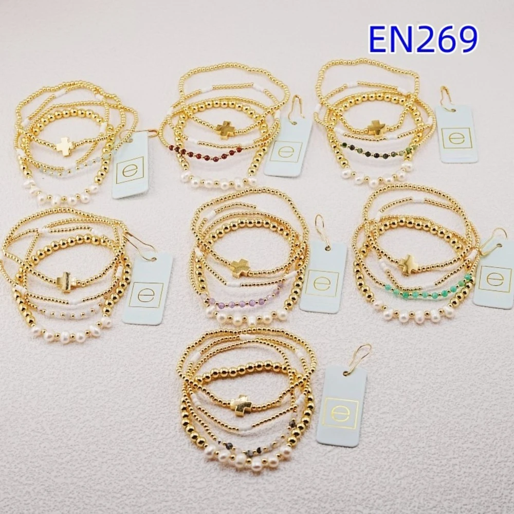 YEEVAA Cross Charm Colorful Beads&Pearls Stack of 4 Bracelets, Fashion Jewelry Gift for Women Daily Layering
