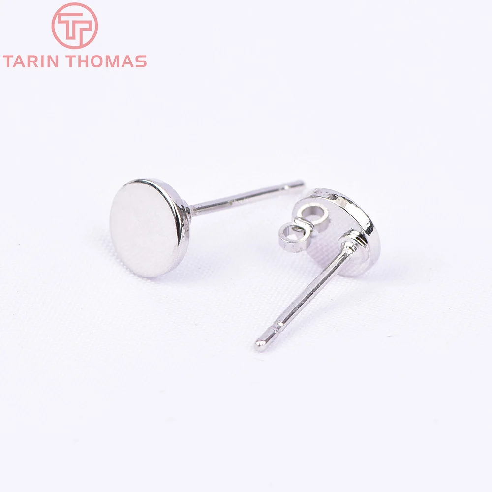 (2198) 10PCS 6x6MM 24K Gold Color Brass With Hooks Hole Round Stud Earrings Pins High Quality Jewellery Accessories