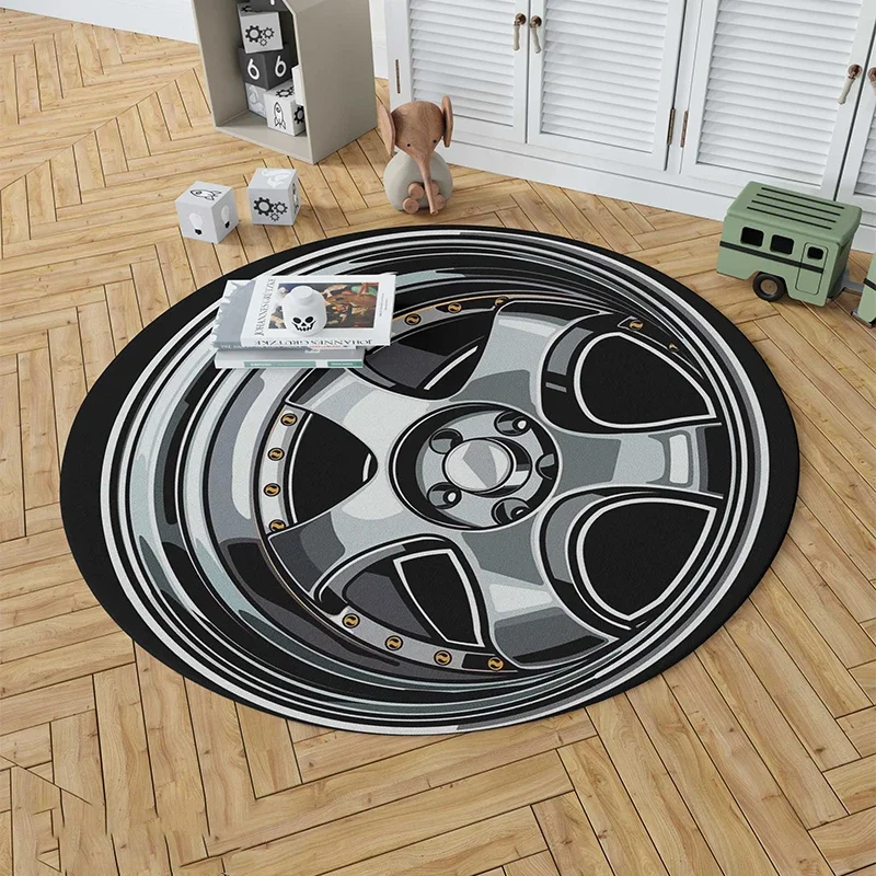 Tire Shape Carpet Round Rug  Boys Bedroom Decor Creative Area Rugs Car Hub Home Living Room Anti-slip Coffee Table Floor Mat