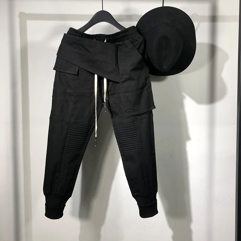 

Spring Dark Style Irregular Stitching Loose Cargo Pants Fashion Casual Elastic Ankle-Tied Sweatpants Men
