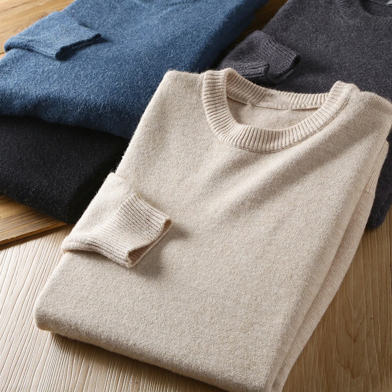 

High Quali Men's Loose Knitted Sweater round Ne Wool Blend Anti-Pilling Fiber Long Sve Overhead Faion Casual Wear