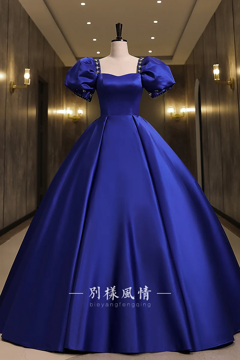 royal blue bubble sleeve vintage medieval dress sissi princess Medieval Renaissance Gown queen Costume Victorian/Belle ball