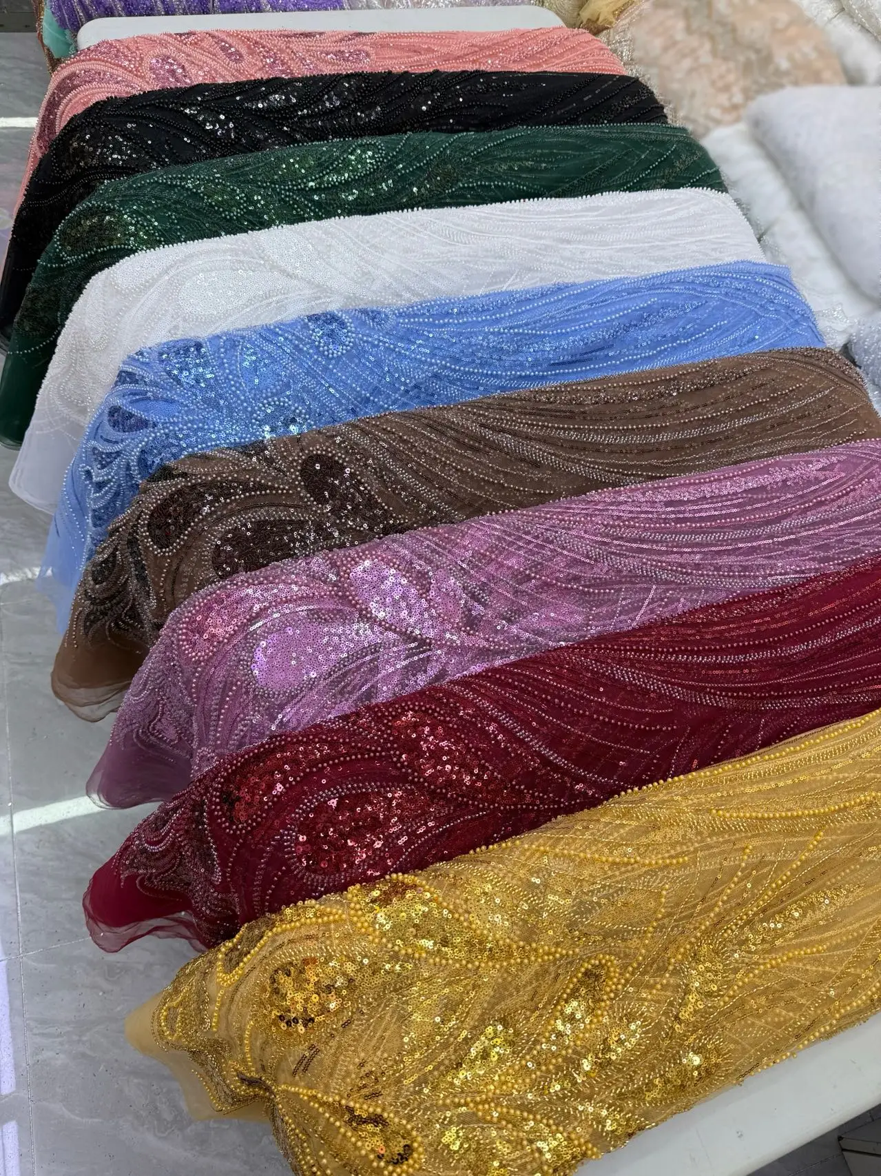 

African Heavy Bead Lace Fabric 5 Yards High Quality Nigerian Sequins French Tulle for Wedding Party Material 2025 Dress sewing