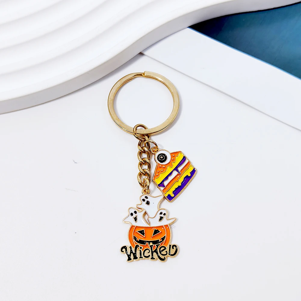 2024 New Hot Selling AliExpress Explosive Halloween Creative Cat Keychain Pumpkin Head Bat Keychain Accessories Pendant