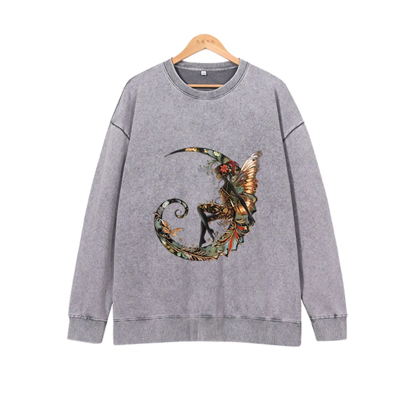 Beautiful and fresh wing girl round neck pullover fashionable retro loose autumn and winter plus velvet top long sleeved