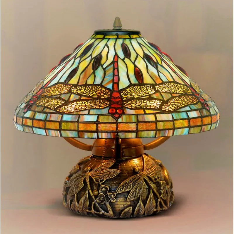 

16-Inch American retro all-copper, relief handed down, umbrella-shaped living room bedroom lamp