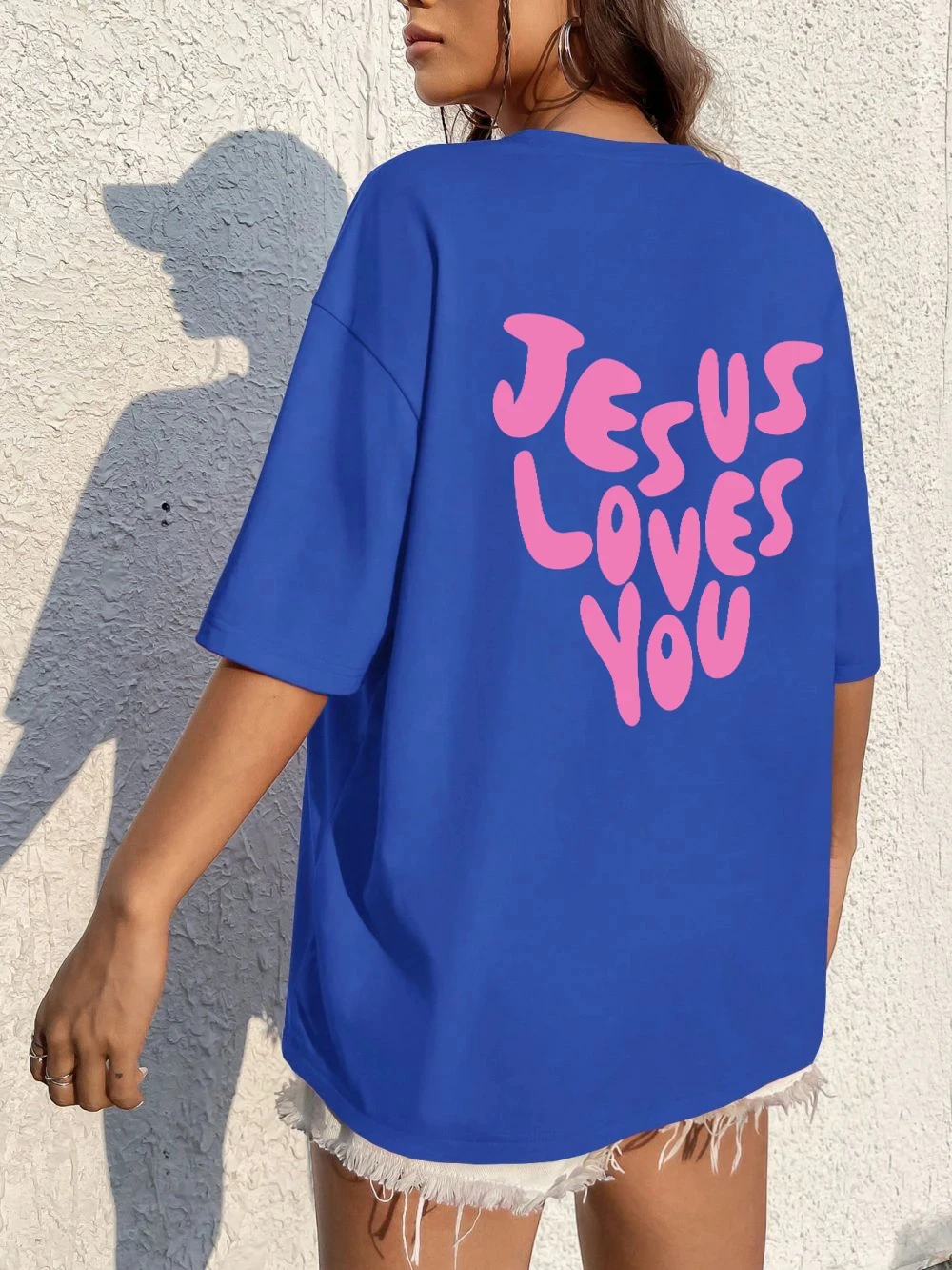 Jesus Loves Me Letter Prints T-Shirts For Women Fashion O-Neck Cotton Tees Tops Casual Loose Soft Short Sleeve Female Clothing