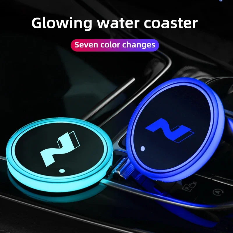 2pcs 7 Colorful Intelligent Led Water Cup Luminous Coaster For Hyundai N NLINE Tucson Santafe Solaris Creta Ix35 IX20 I30 Sonata