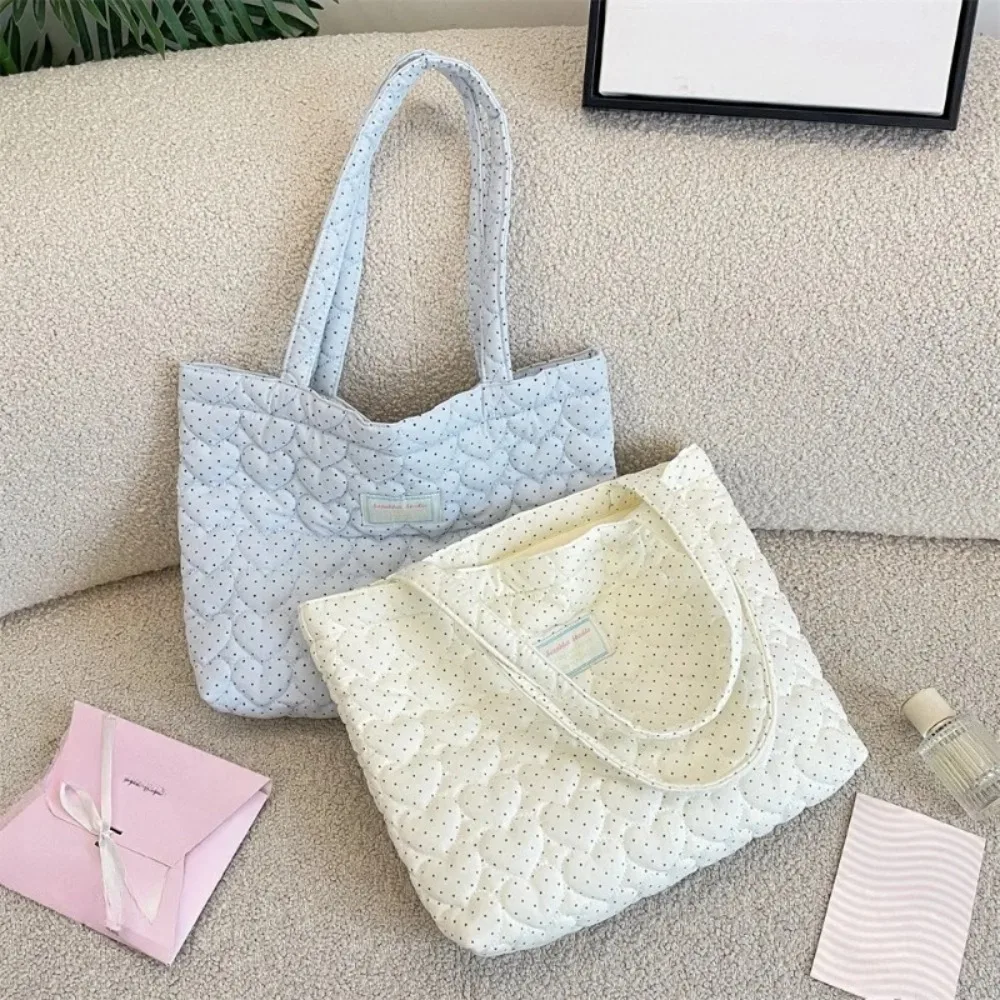 Large Capacity Korean Girl Tote Bag Heart Round Dot Print Handheld Shopping Bag Fashion Single Shoulder Bag Women's Handbags