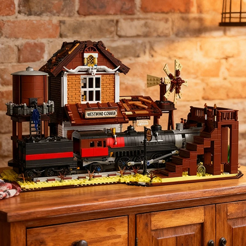 3885PCS Western Train Station Building Blocks Model Toys MOC Street View Assembly Bricks Desktop Decoration DIY Toys For Gifts