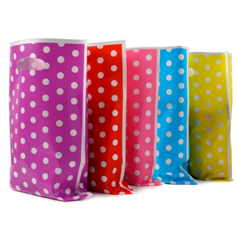 

10/50/100PCS 6.3x9.8in Plastic Christmas Handle Bag DIY Dot Birthday Cartoon Wedding Snack Sugar Candy Biscuit Gift Pouches