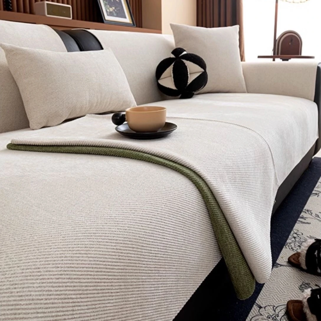 Minimalistischer, garngefärbter, rutschfester Chenille-Sofabezug aus Twill, für Wohnzimmer, Sofa-Sitzbezug für alle Jahreszeiten, universelles, waschbares Dekor