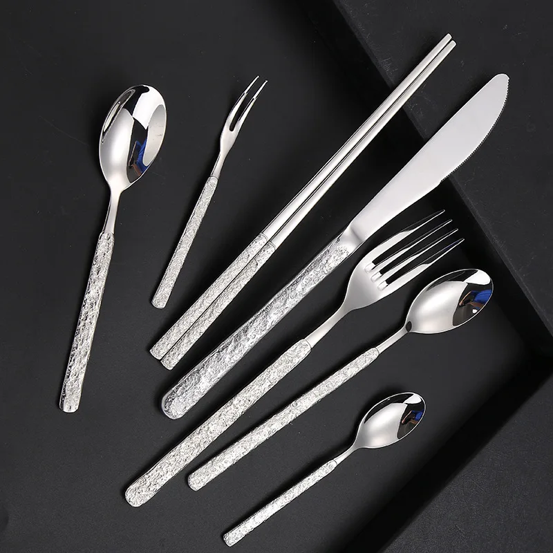 

Stainless Steel Hammer Pattern Tableware for Restaurant and Home, High-End Knife, Fork, Spoon, Kitchen Utensils Set, 304, 7Pcs