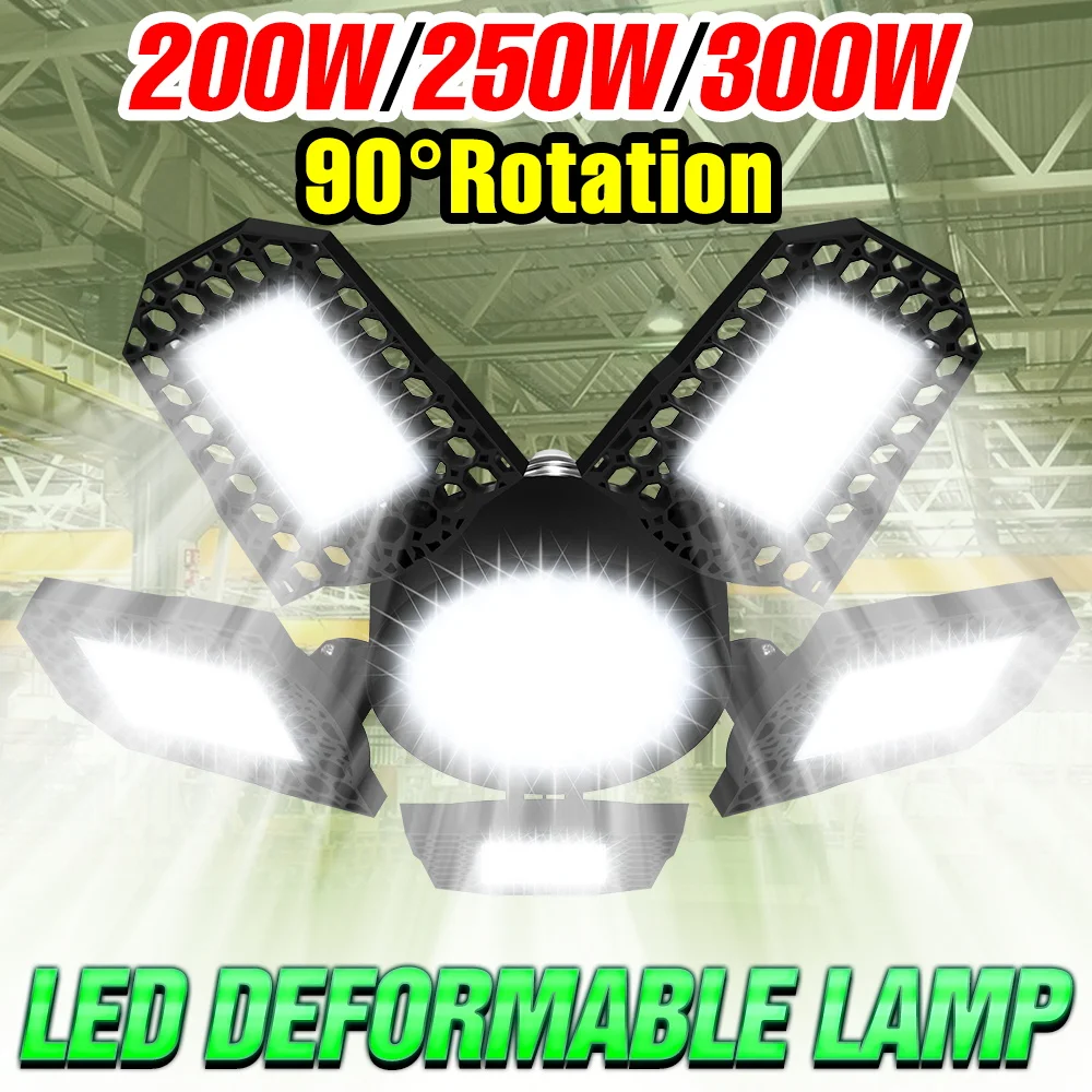 

300W LED Garage Lamp AC100-277V Deformable Indoor Workshop Ceiling Lights E27 Foldable Warehouse Large Area Commercial Lighting