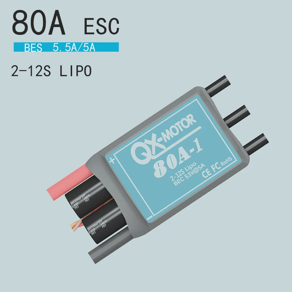

QX-MOTER 80A-1 80A esc 2-12S LiPo с регулятором скорости BEC 5,5 В @ 5 А для бесщеточного двигателя или FMS freewing 80 мм edf