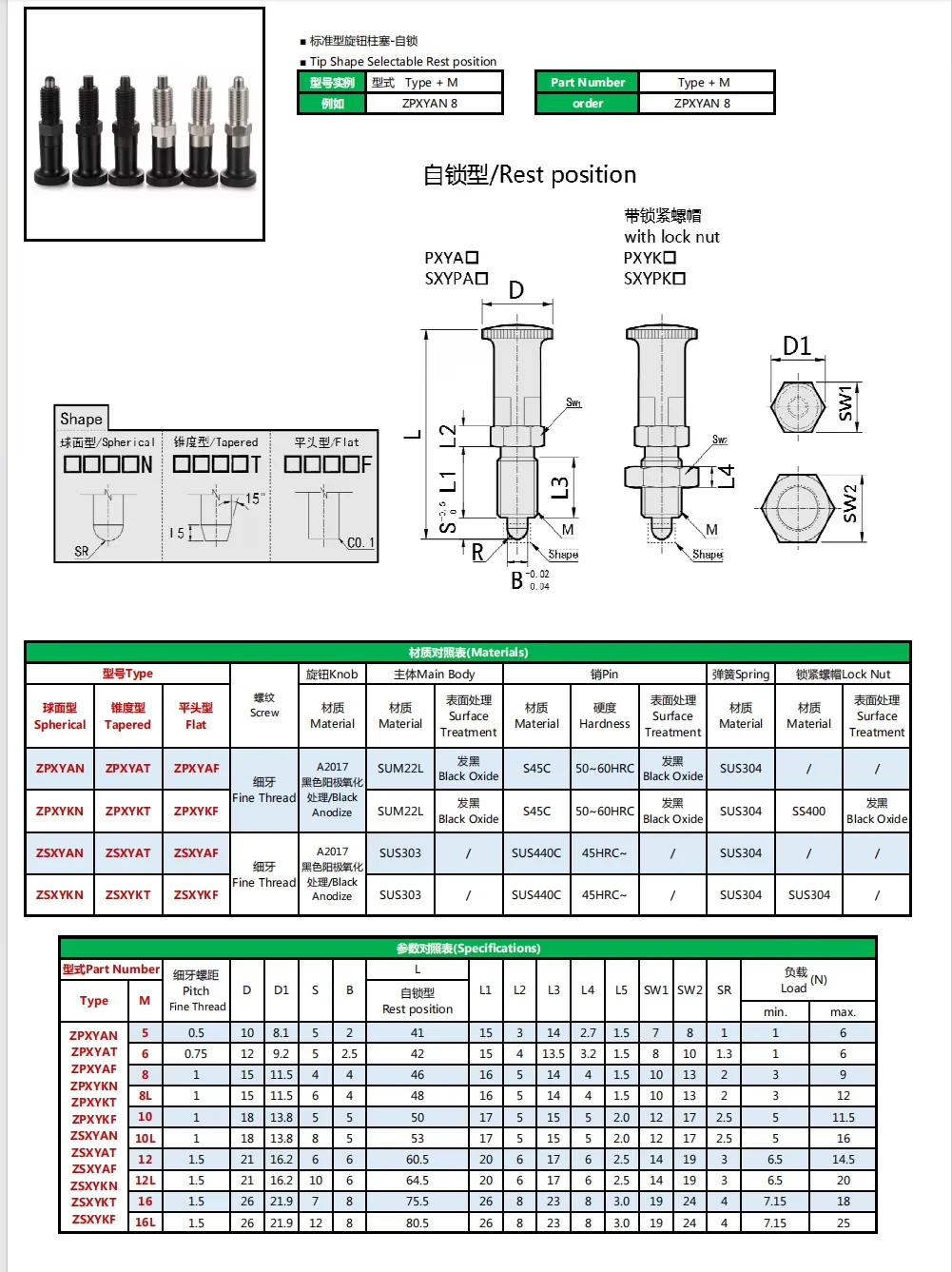ZPXYAN Stainless Steel Retractable Self-Locking Knob Indexing Plunger Fine-Threaded Industrial Hardware for Automation Equipment