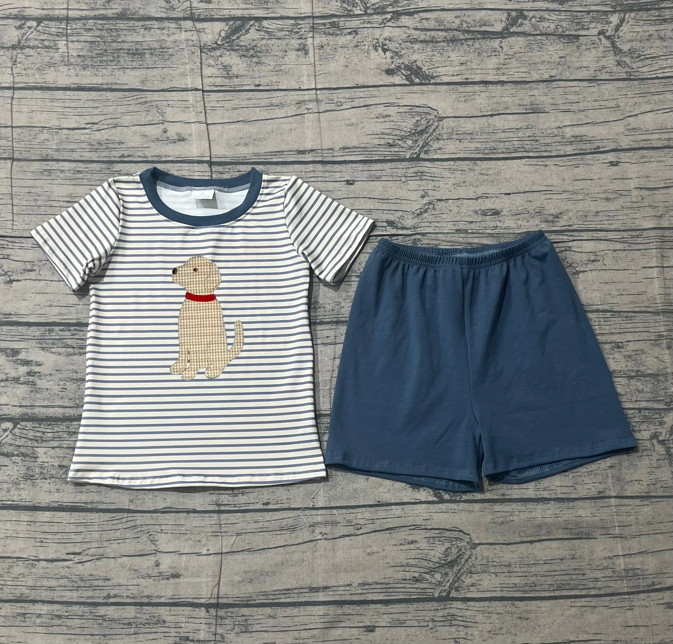 

z1223-05 BSSO1745 Pre-sale Wholesale Boutique kids clothes boys embroidery short sleeve shorts Set Summer Children clothing