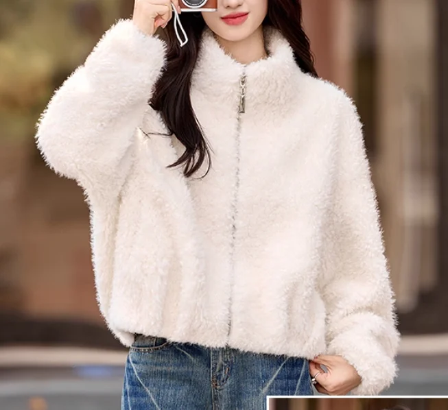 2025 invierno nuevo guapo Simple cuello alto suelto Color sólido moda abrigo chica versátil reductor de edad abrigos de ocio coreanos