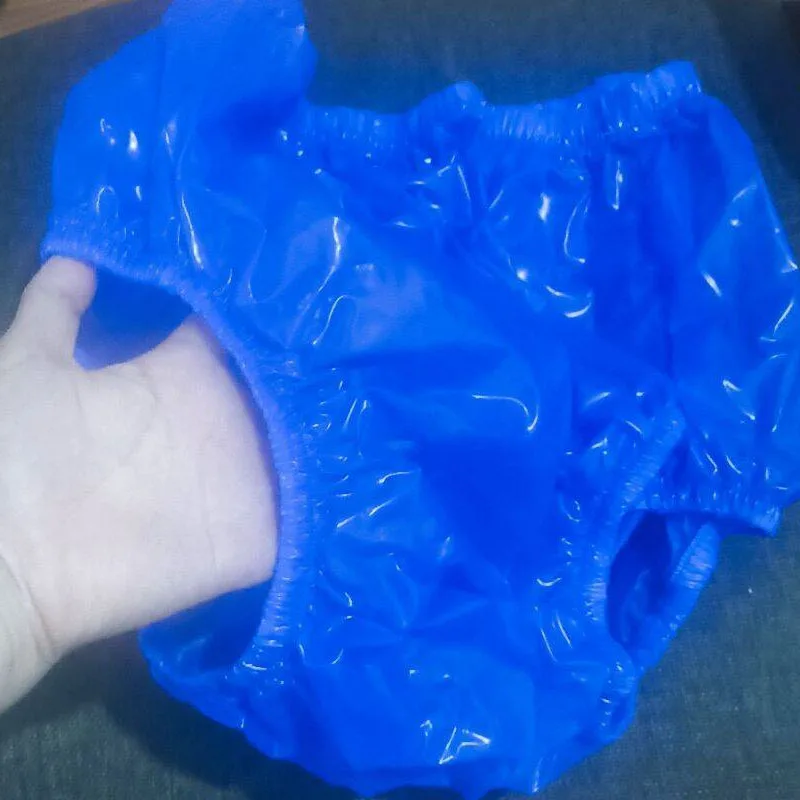 S-4XL Men Gloss PVC Sheer Thick Plastic Underpants High Waist Loose Soft Silent ABDL Diaper Cover Briefs Waterproof Panties