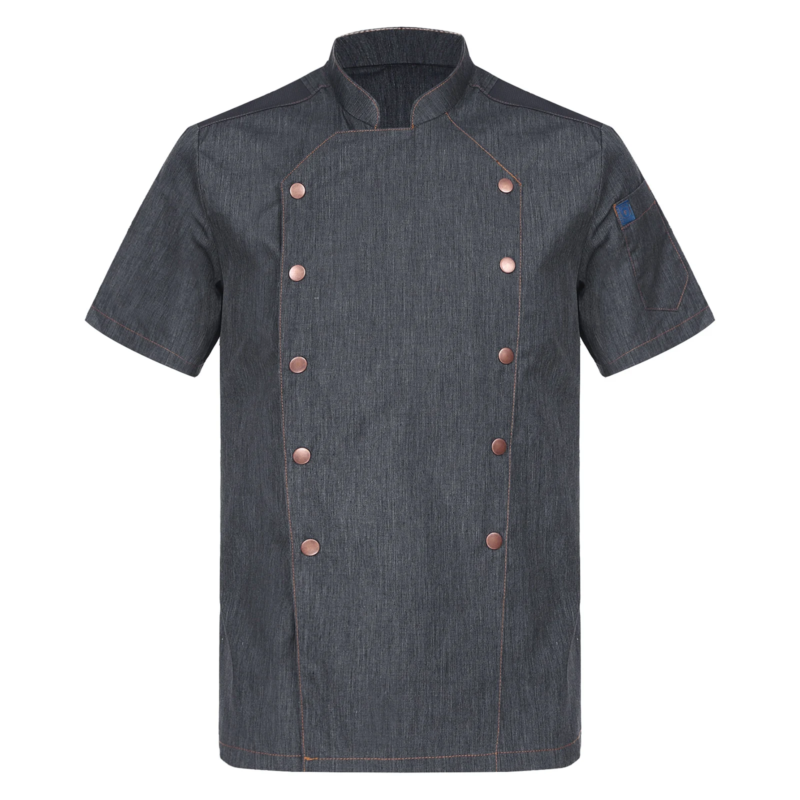 Veste de chef de restaurant à manches courtes pour hommes et femmes, uniforme de cuisinier à double boutonnage, col montant, Y-Kitchen, hôtel