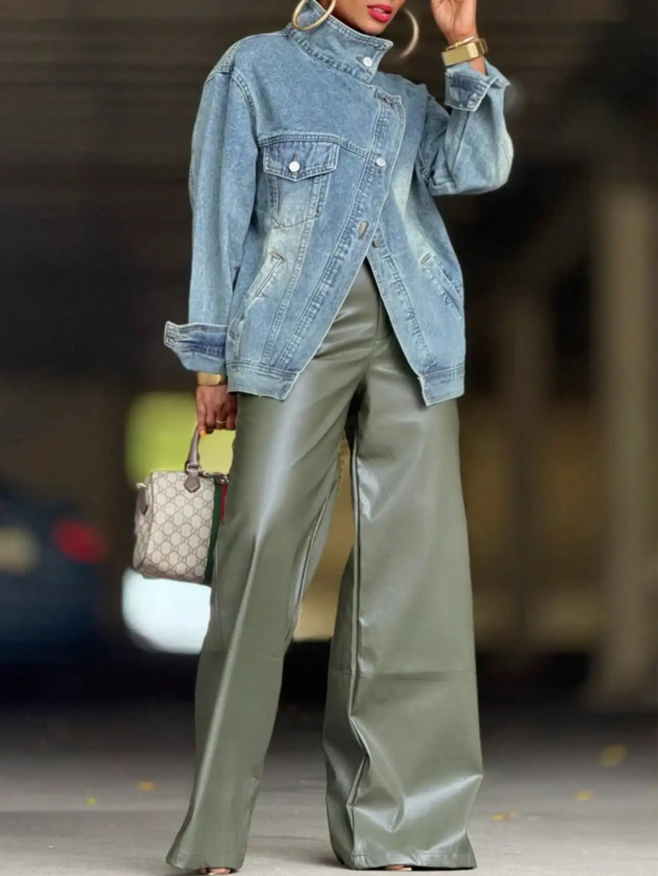 

Женская свободная джинсовая куртка с асимметричной застежкой и карманами, винтажное синее уличное пальто для осени/зимы