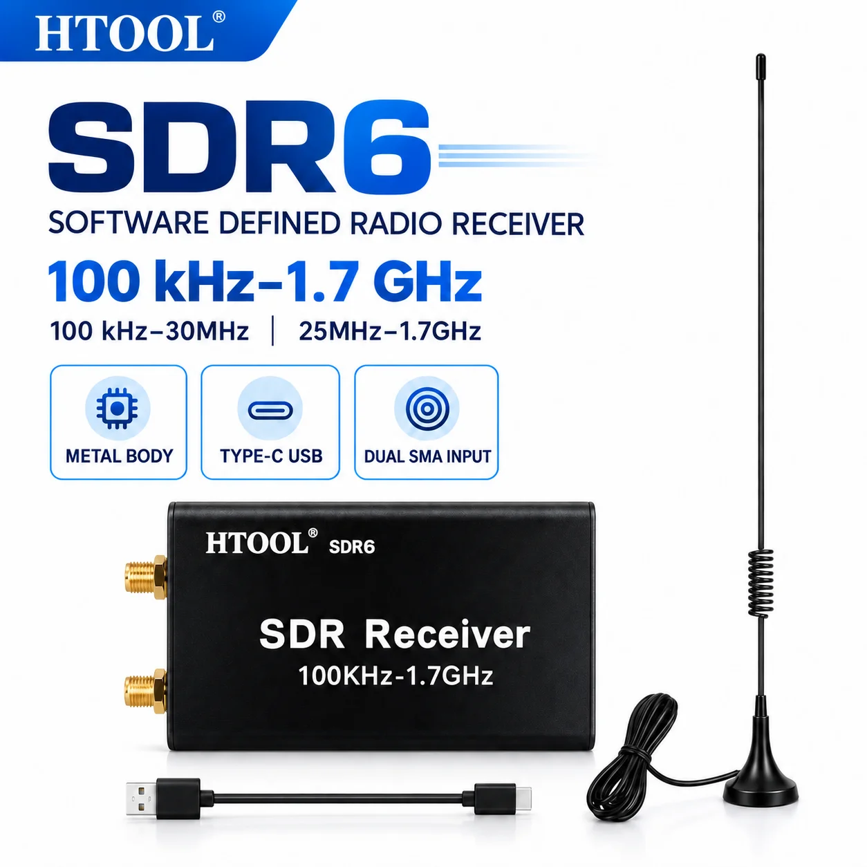 recepteur-radio-defini-par-logiciel-htool-sdr6-100khz-17ghz-double-entree-sma-usb-type-c-recepteur-sdr-a-large-bande