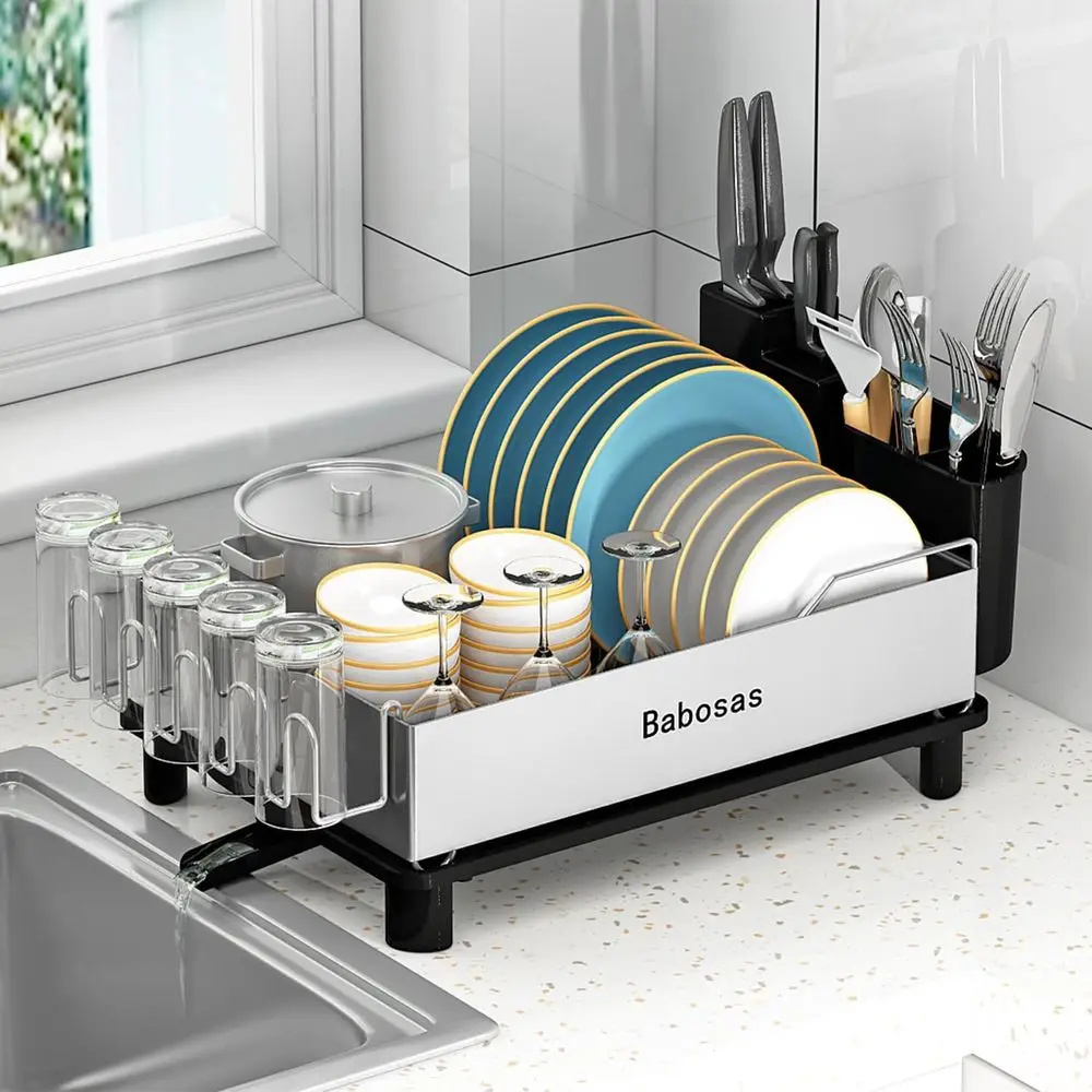 

Dish Drying Rack,Large city 304 StainlSteel Dish Rack or Kitchen Counter,Dish Drainer with Drainboard Set and Utensil Holder & D