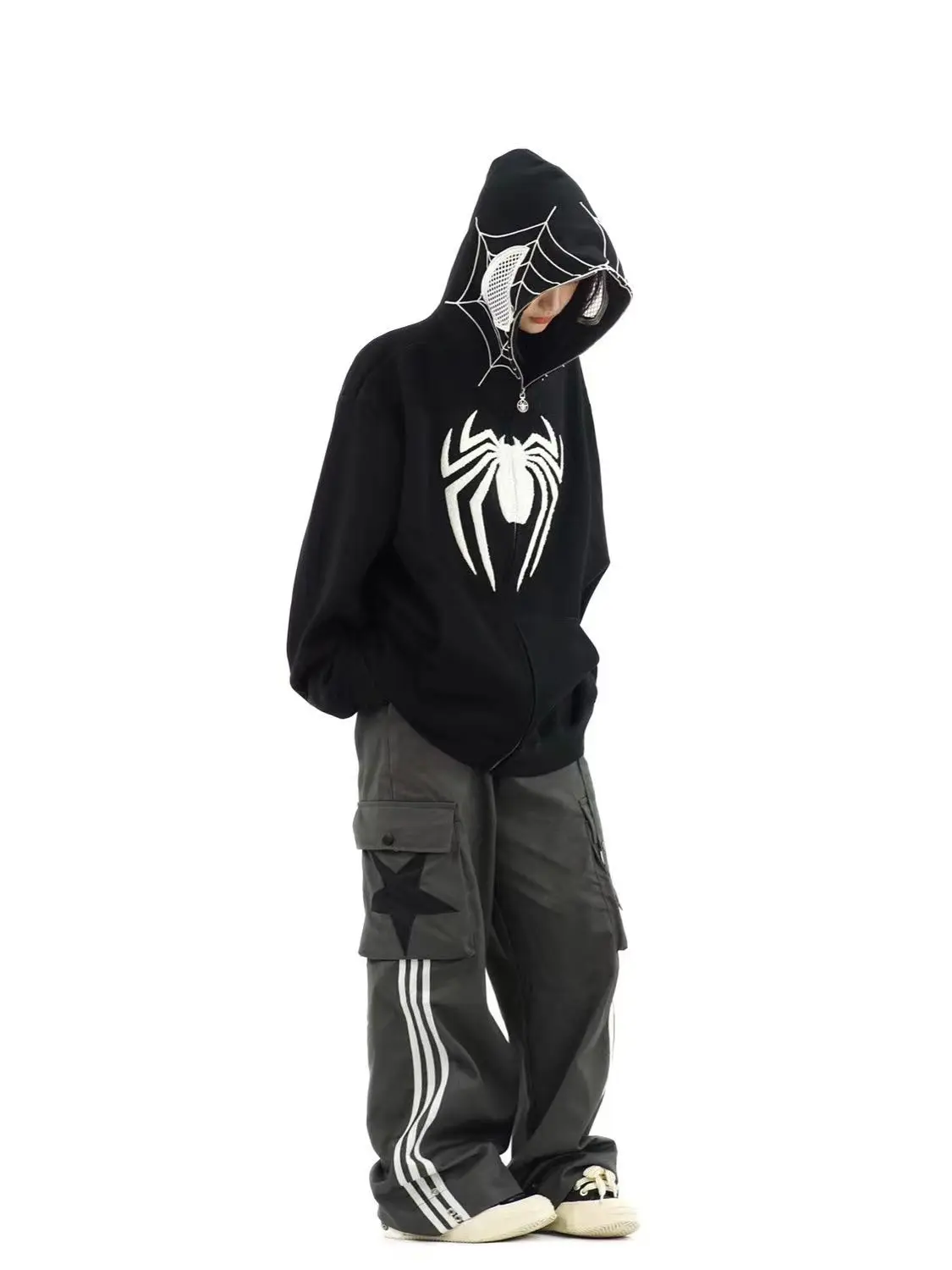 Oversized Y2k Spider Hoodies Men Streetwear Autumn Winter Jackets Plush Embroidery Women Sweatshirt Unisex Kakazzy Hoddies