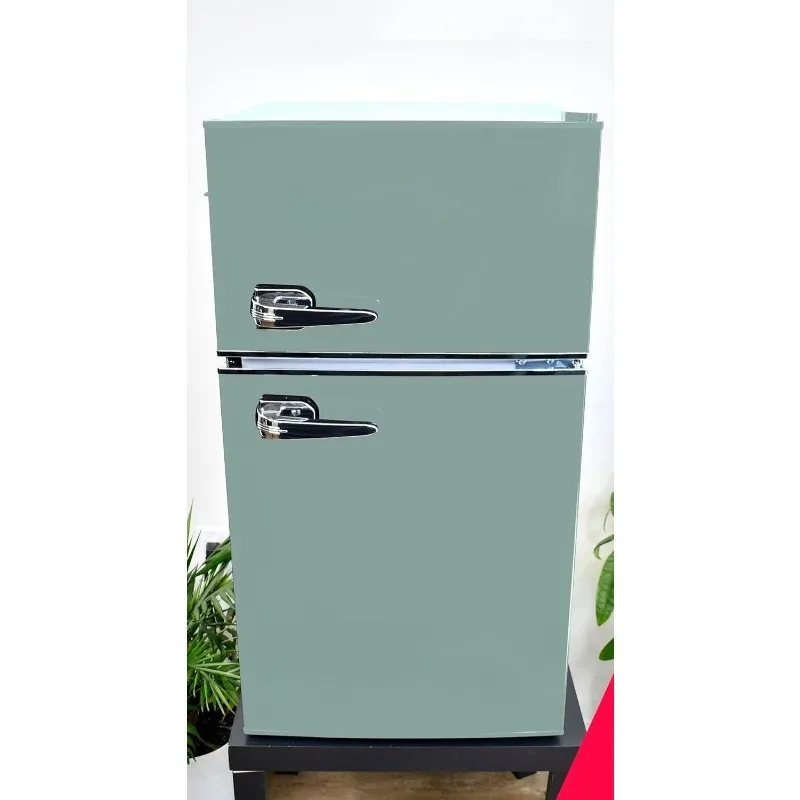 Retro Mini Fridge with Freezer and Side Bottle Opener Small Double Door Fridge for Office Bar or College Dorm Mint Color