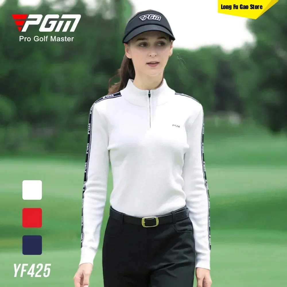 

PGM осенне-зимняя одежда для гольфа, женский свитер с длинными рукавами и защитой от холода и тепла, дизайн с вырезом из мерсеризованной шерсти
