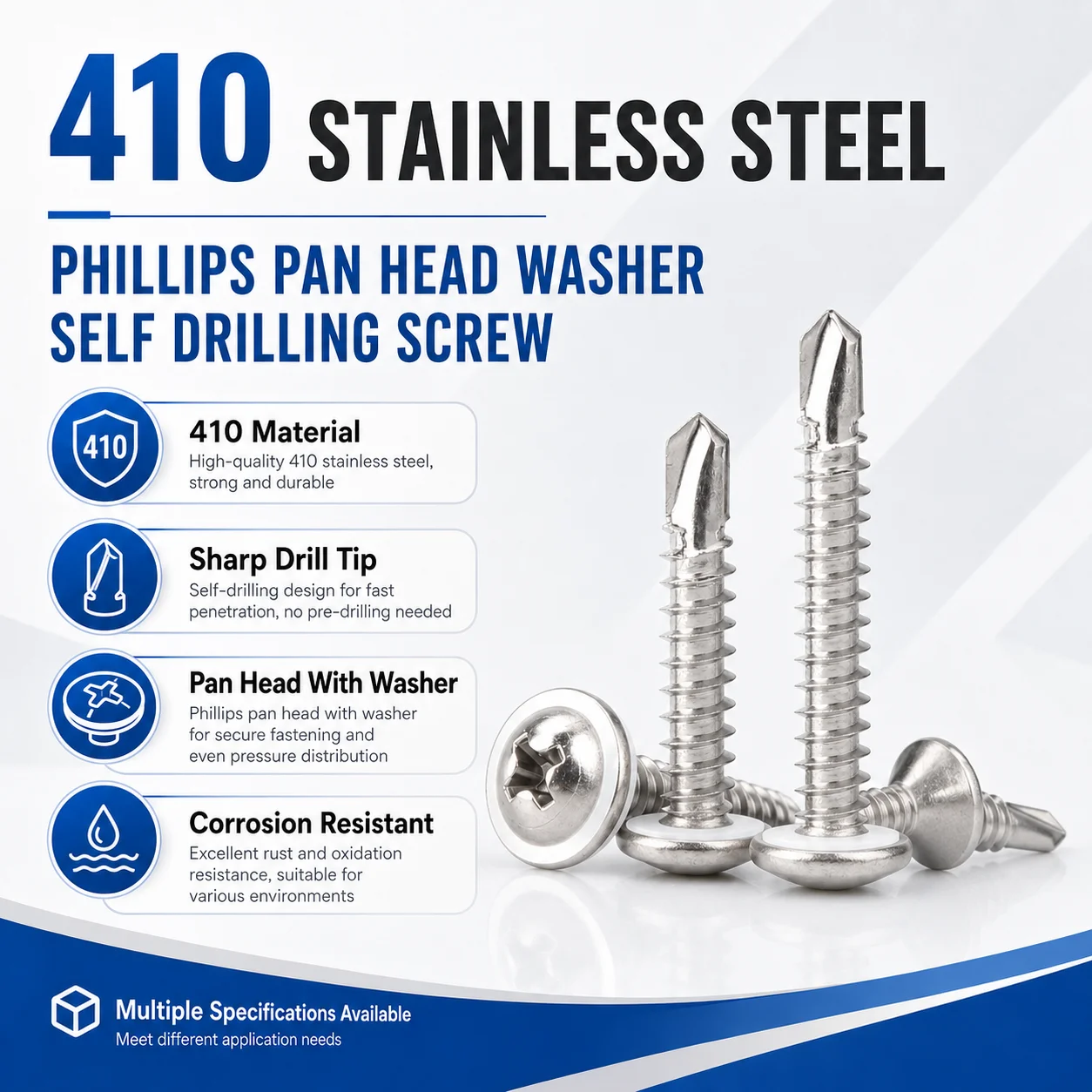 410 Stainless Steel Phillips Pan Head Self Drilling Screw with Washer Tek Screw Sheet Metal Screw Fastener Hardware M4.2 M4.8