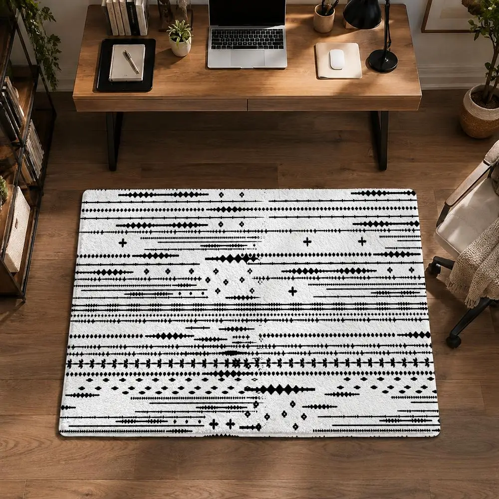 Black And White Stripes Floor Mat Flannel Non-Slip Washable Soft Rug For Bathroom Kitchen Bedroom Living Room Home Decor