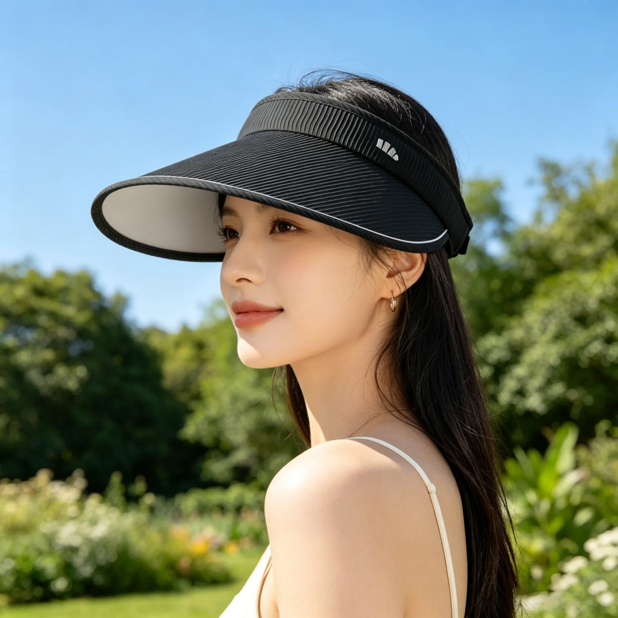 Bananain Women's Outdoor Wide Brim Sun Protection Hat Empty Top Cycling Sport Big Shade Hat Casual Style Polyester Material