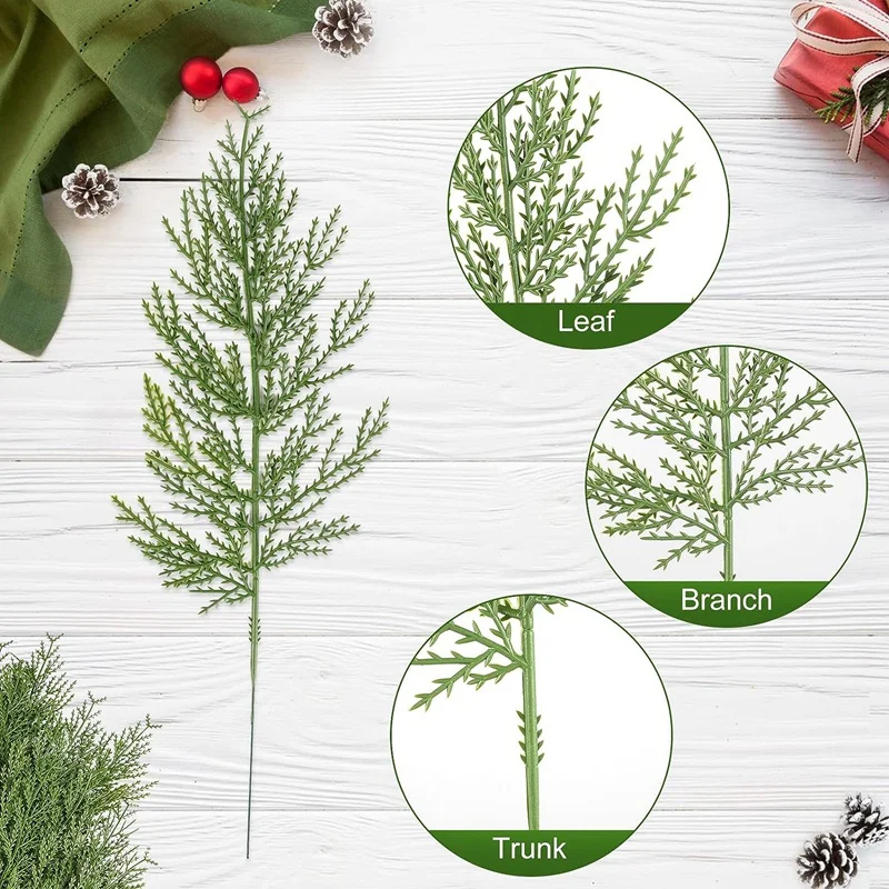 40Piece Artificial Cedar Sprigs Faux Cedar Spray Branches Plastic Greenery Christmas DIY Green