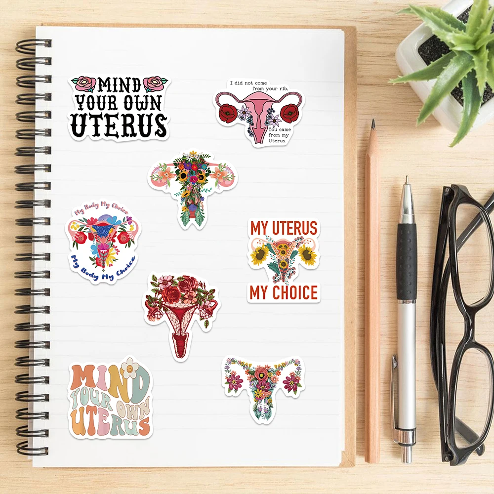 50PCS Feminist Uterus Flower Waterproof Sticker Cartoon Decor Girl Party Laptop Scrapbook Suitcase Guitar Graffiti Gift